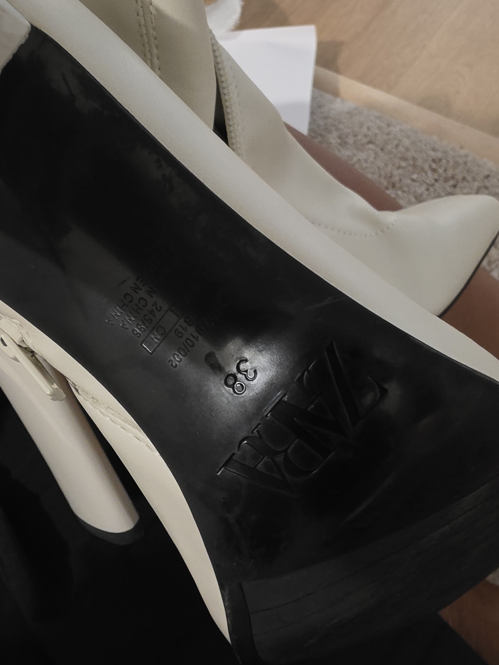 Zara Cream Square-Toe Block Heel Ankle Boots - Picture 6 of 7